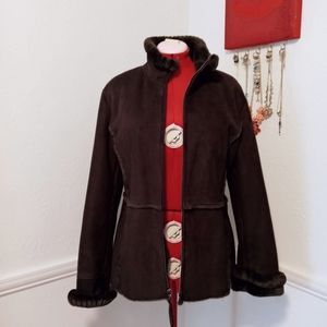 Liz Claiborne Women's Sz L Brown Faux Suede Jacket